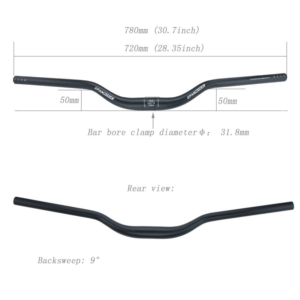 UPANBIKE Mountain Bike Handlebar 31.8mm Aluminum Alloy MTB 780mm, black