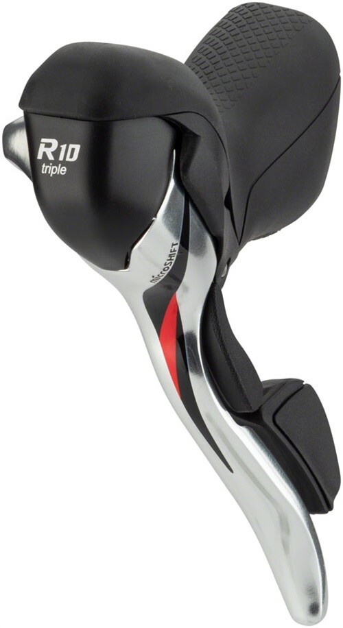 microSHIFT R10 Left Drop Bar Shift Lever, Triple, Shimano Compatible, Silver
