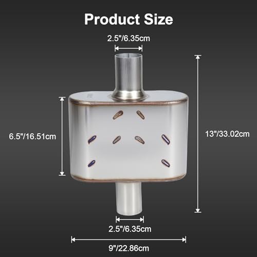 2.5″ Universal Exhaust Muffler, Premium Stainless Steel 2.5″ Center In/Out