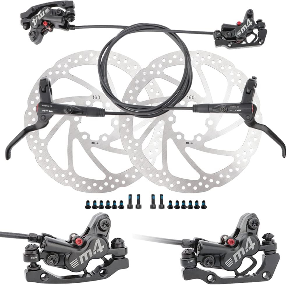 4-Piston MTB Hydraulic Brake Set with 160Mm Floating Disc Rotors, Front and Rear
