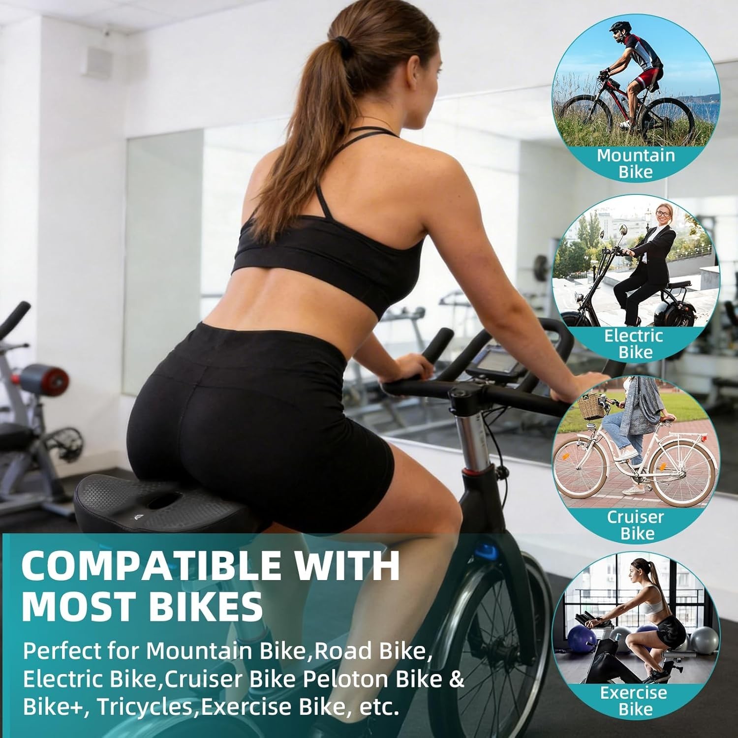 Extra Wide Noseless Bike Seat Cushion for Men Women Memory Foam Filling Large Bi
