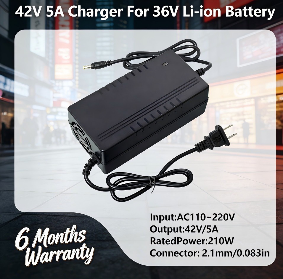 42V 5A Adapter Charger 36V Lithium Battery with 5.5mm*2.1mm DC Plug Port 210W 2