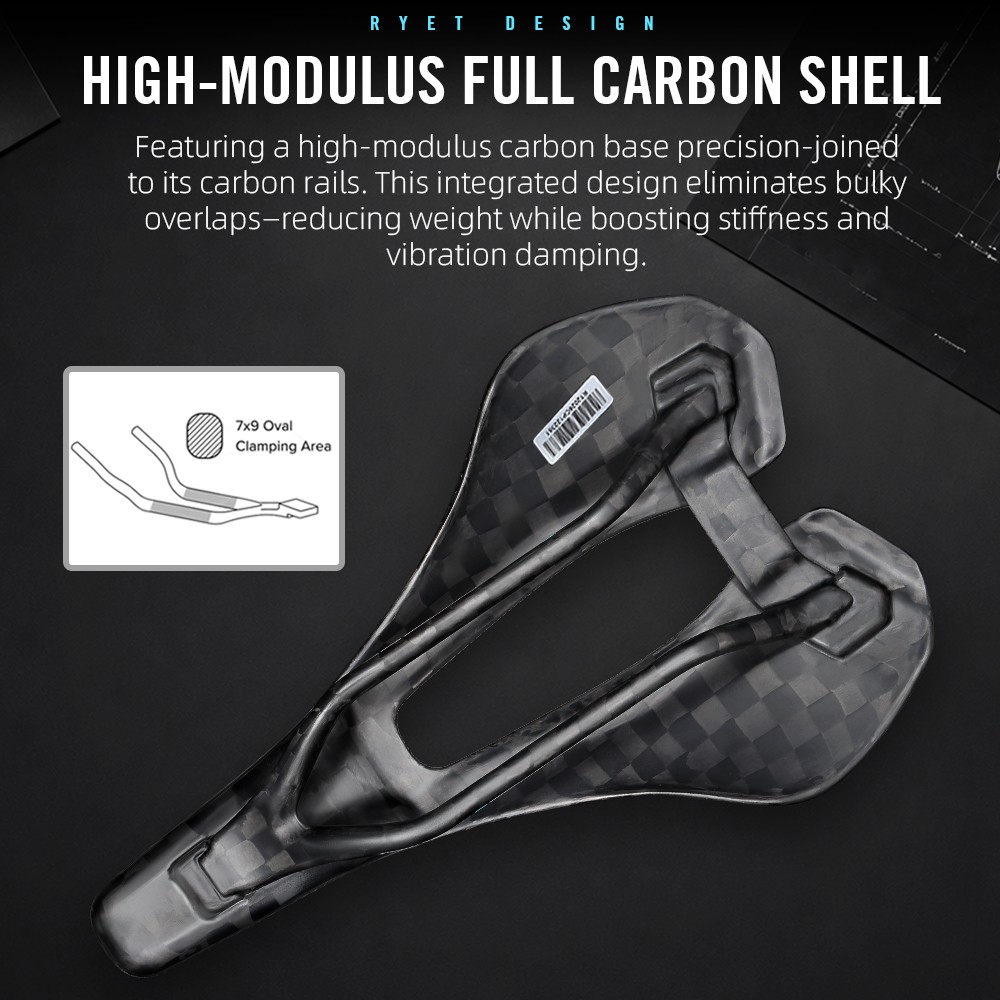 RYET Ultralight Carbon Bike Saddle 240x143mm 3D Printed Rail for Road MTB Gravel