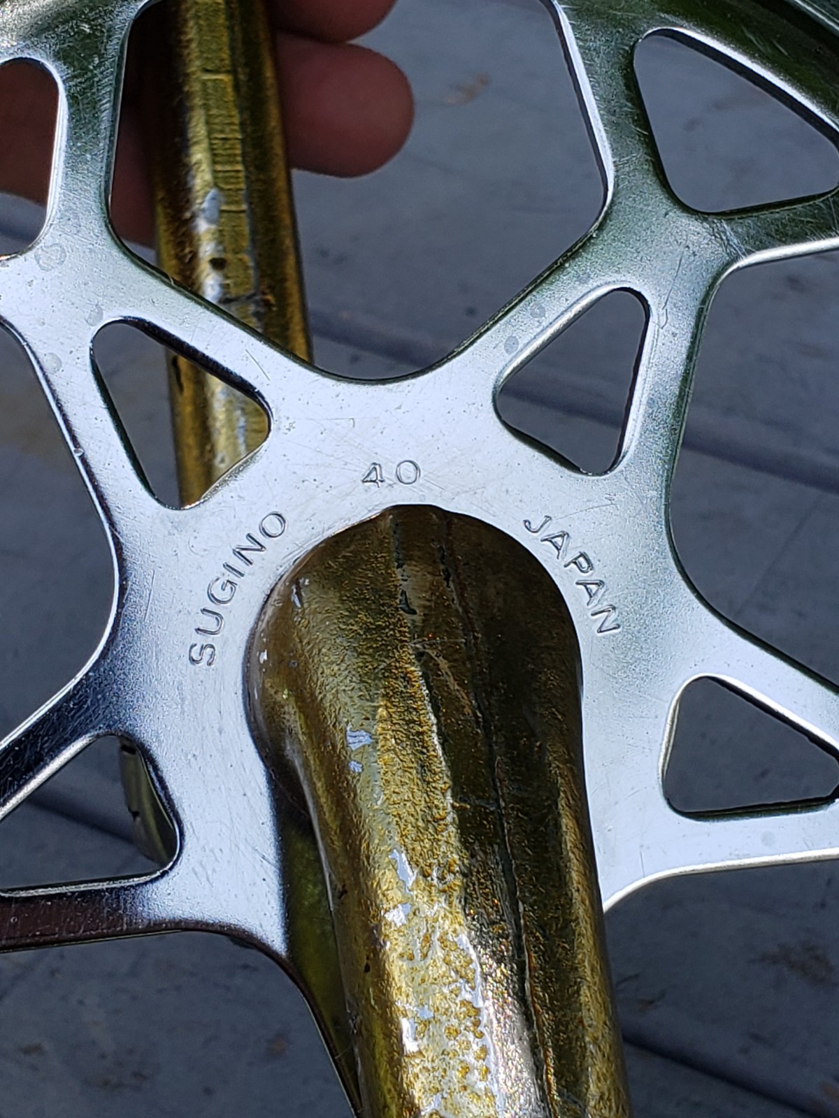 Nice! Old School Panda BMX Sugino Japan 178mm Gold Crankset 1981 40t Snowflake