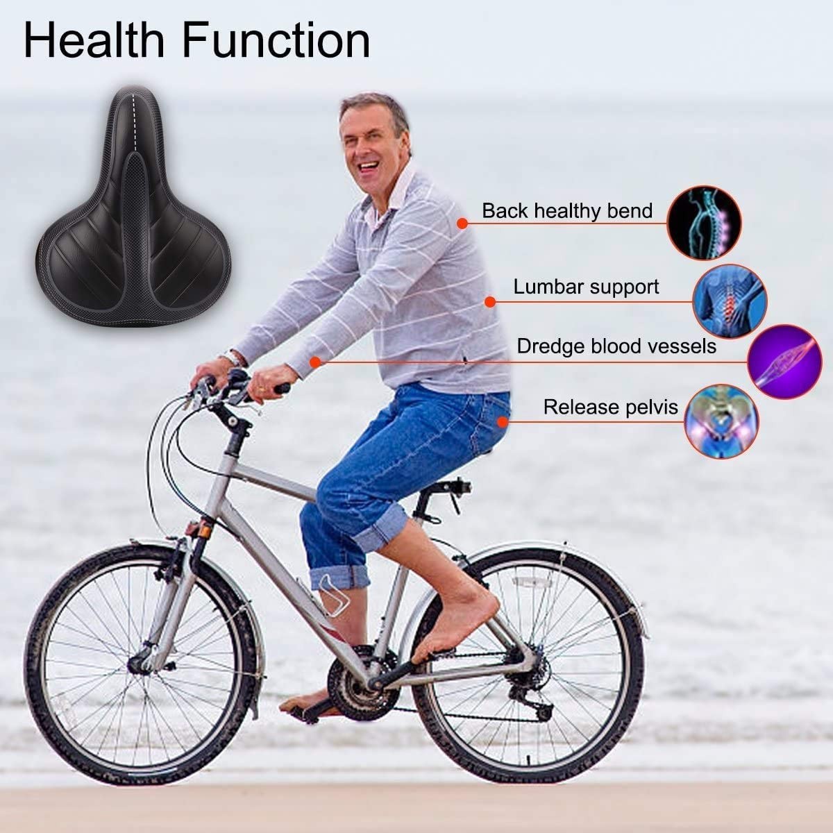 Comfort Extra Wide Big Bum Bike Bicycle Seat Saddle Gel Soft Pad Sporty Cycling