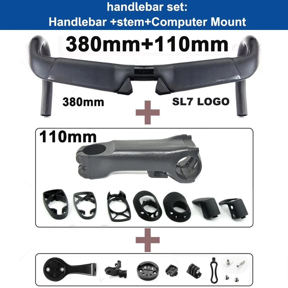 Carbon Fiber Road Bike Handlebar 31.8mm 380-440mm + Alloy Stem 80-120mm
