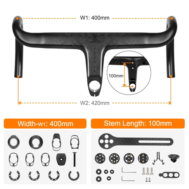 TOSEEK Carbon Fiber Integrated Road Bike Handlebar T800 360-420mm