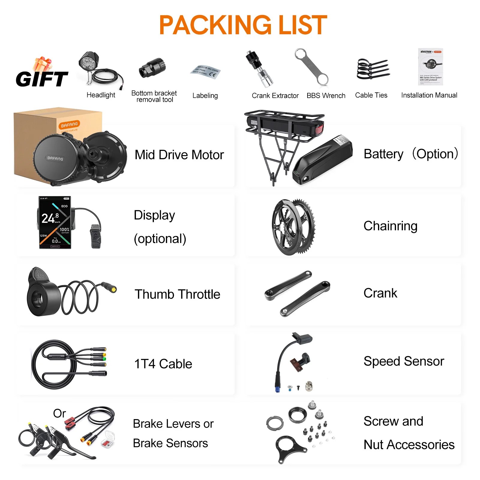 48V750W68-73MM Bafang Mid Drive Motor Electric Bicycle Conversion Kit for BBS02