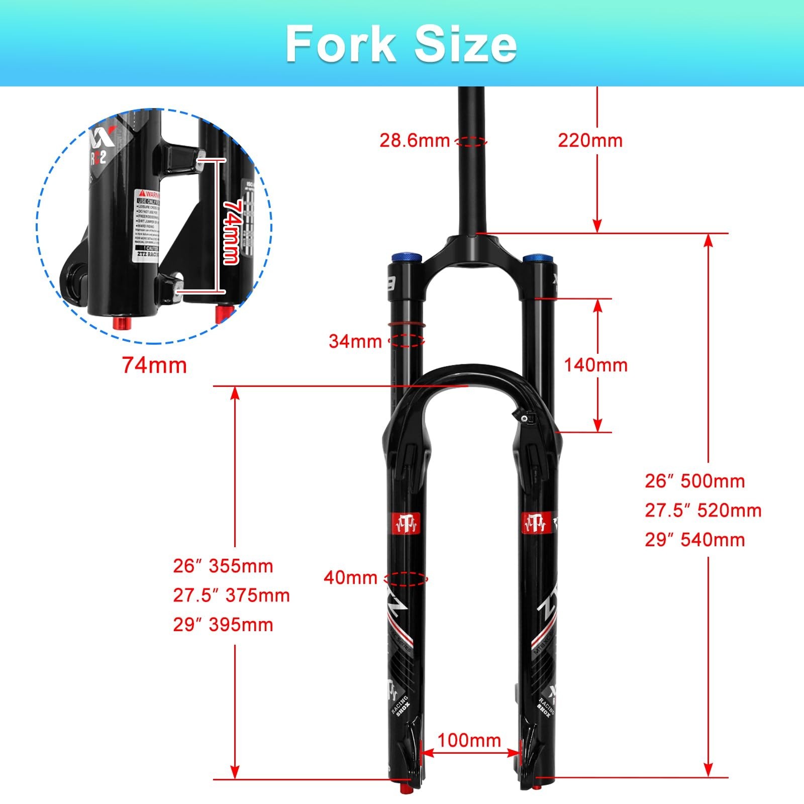 26/27.5/29 inch MTB Air Suspension Fork, Upgraded 34mm Stanchions & 140mm Tra…