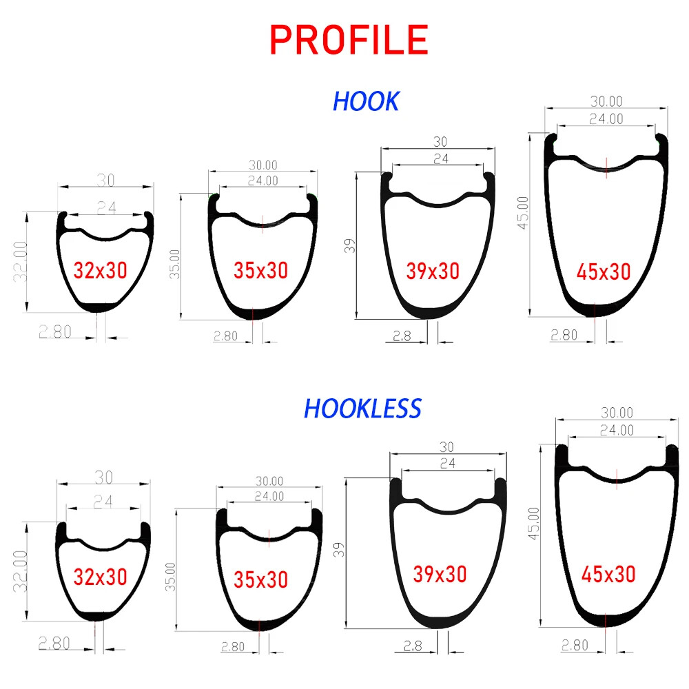 1 Pcs 700C Road Bike Carbon Rim 32/35/39/45mm Depth 30mm Width Clincher Tubeless