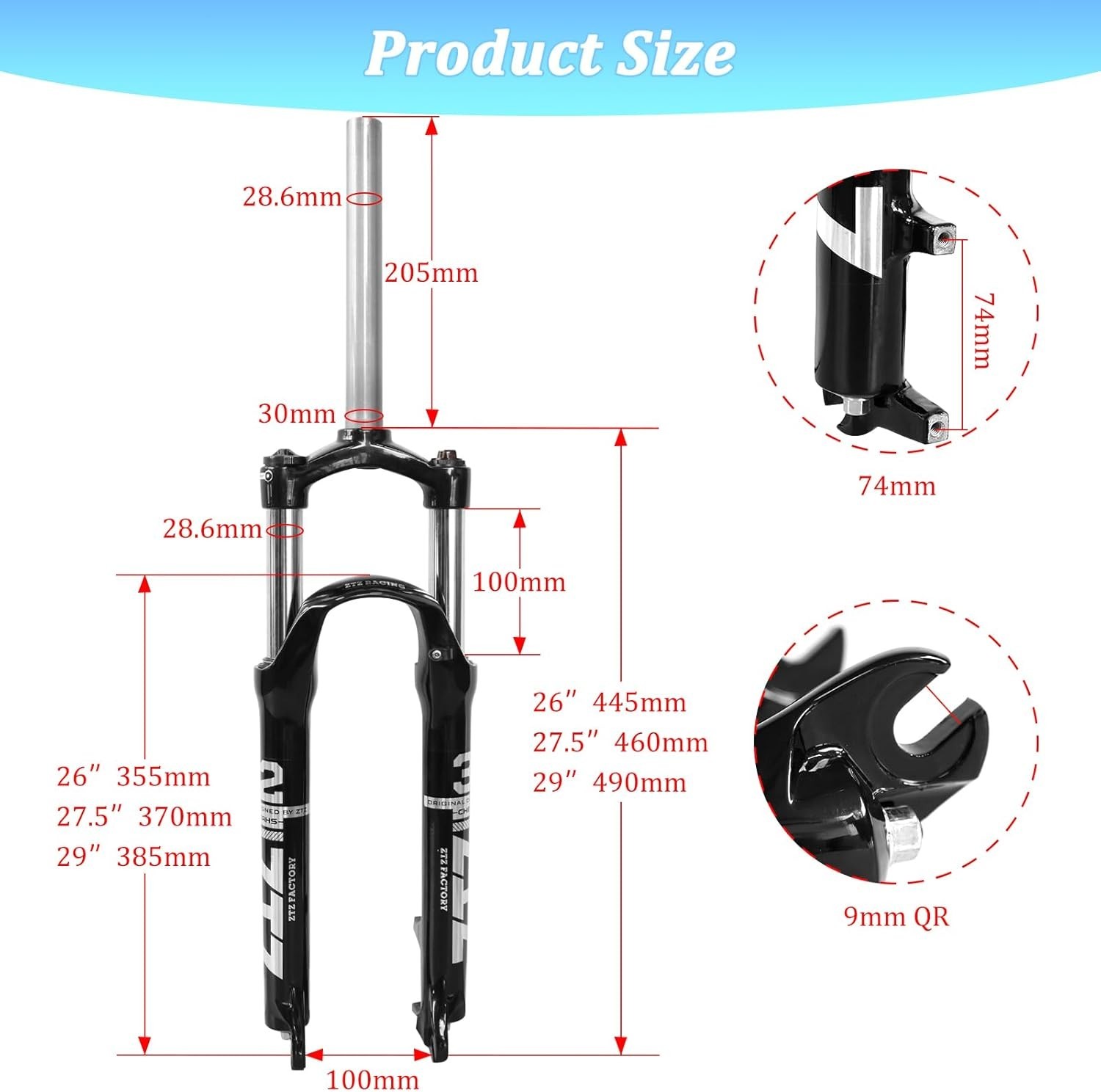 ZTZ 26″/27.5″/29″ MTB Suspension Fork,Shock Absorber XC Mountain Bike Front Fork