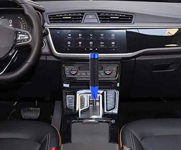 Metal Shifter Knob Leather Aluminum Alloy Long Stick Gear Handle Lever Blue