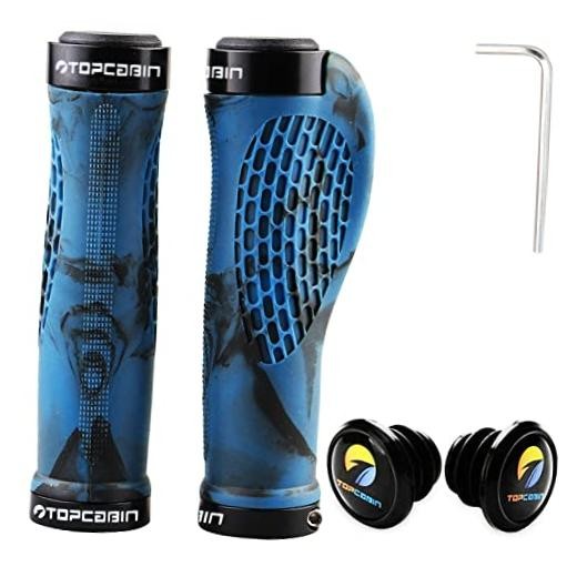 TOPCABIN Ergonomic Bike Grips – Widen Holding Rubber Grips Rubber Blue (1 Pair)