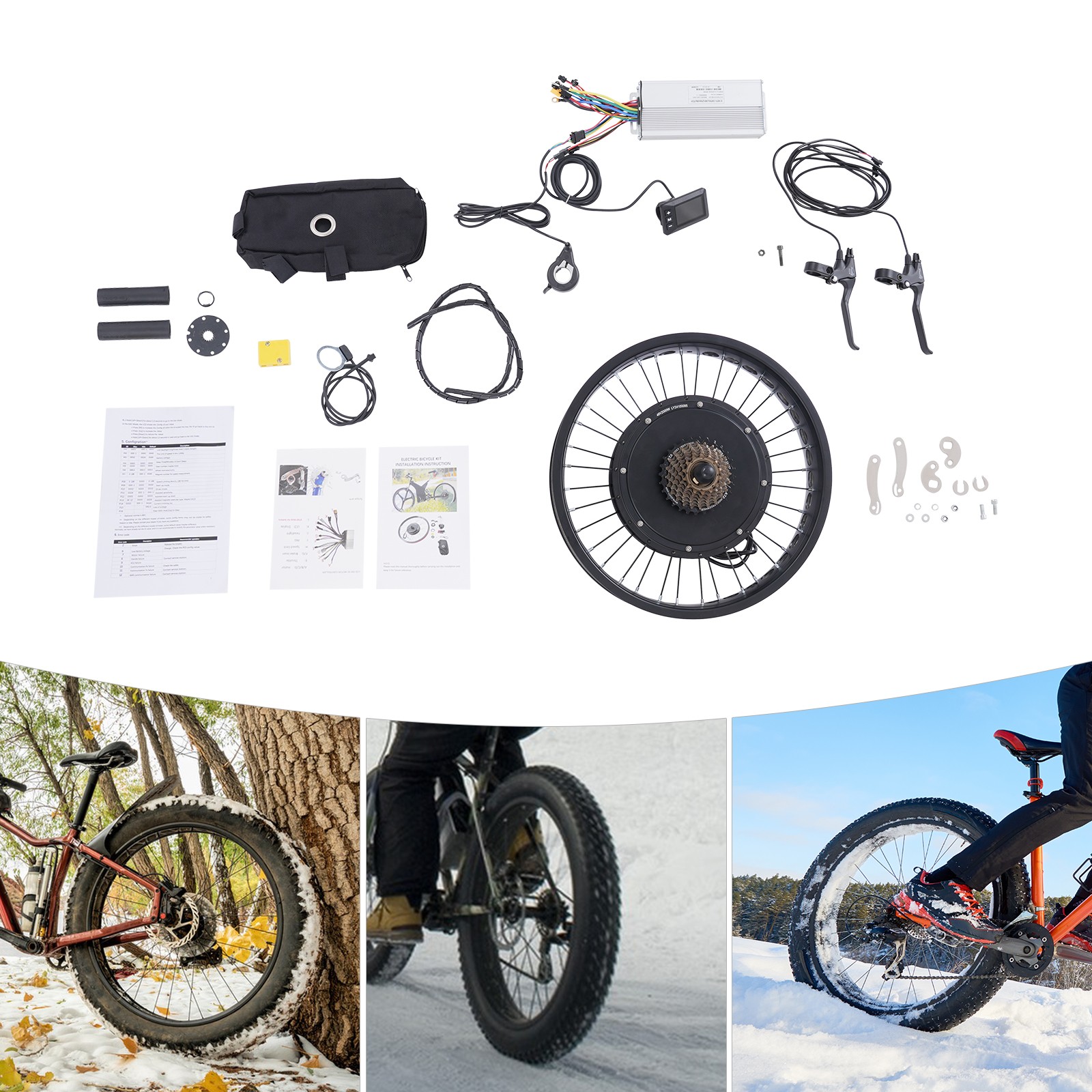 20″ 48V Fat Tire Electric Bike Rear Wheel Hub Motor Snow Bike Conversion Kit 2KW