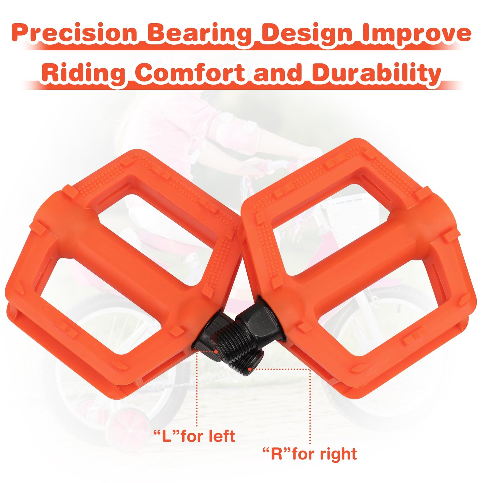 MEGHNA Kids Bike Pedal 1/2 inch Thread Universal Pedals Thread, Orange