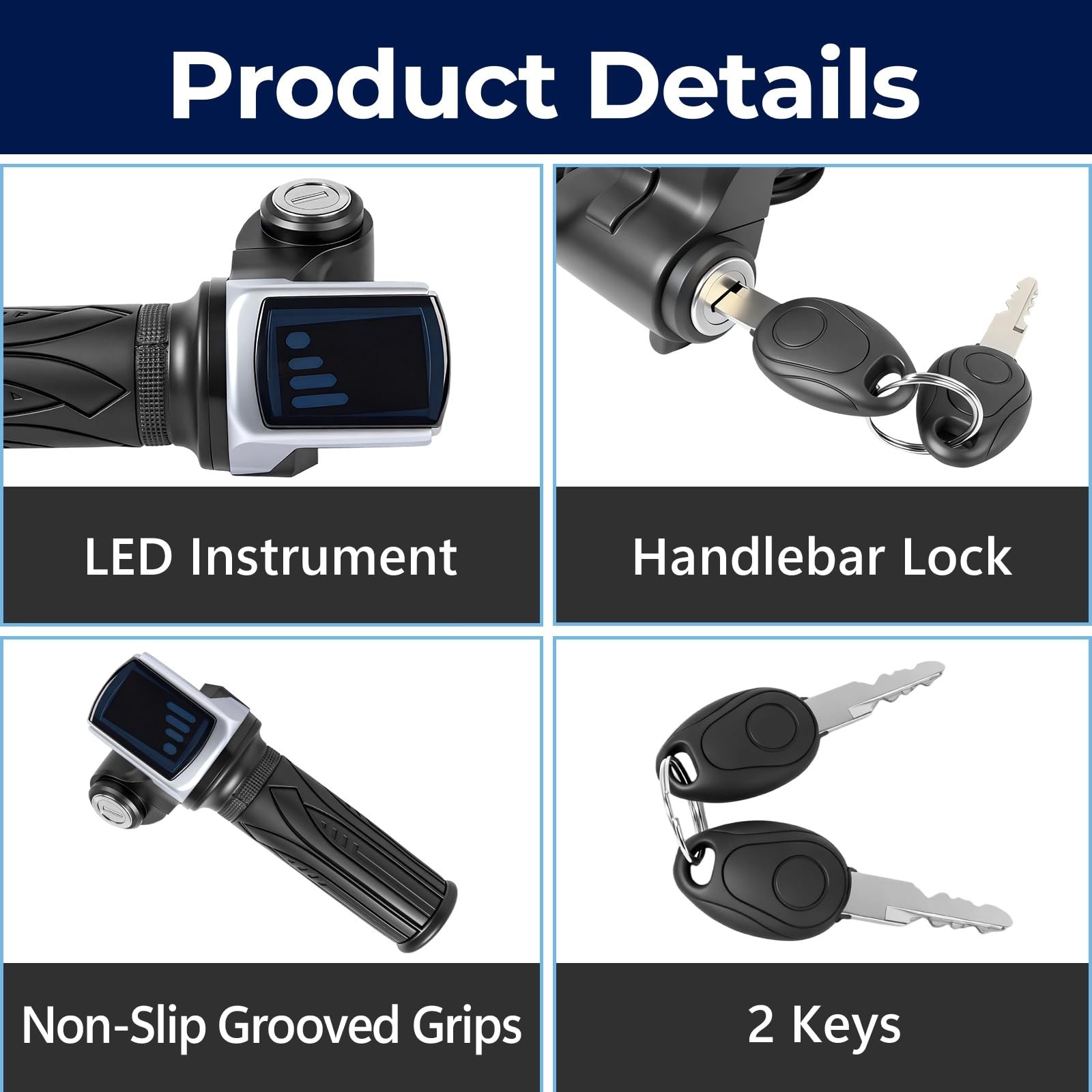 48V Half Twist Throttle with LED Display Grip Lock Key Set, Electric Scooter …
