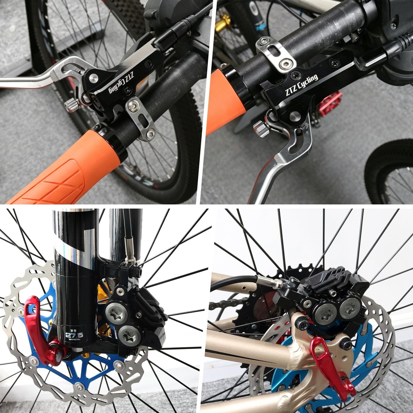 Hydraulic Disc Brake Set for MTB, 4 Piston, Ceramic Pads, 850mm & 1550mm Hoses,