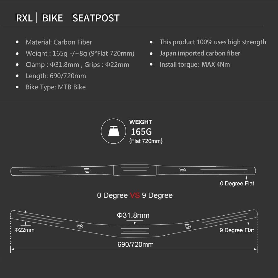 9 Degree Full Carbon mtb Bicycle Handlebar Mountain Bike Flat Bar 31.8mm