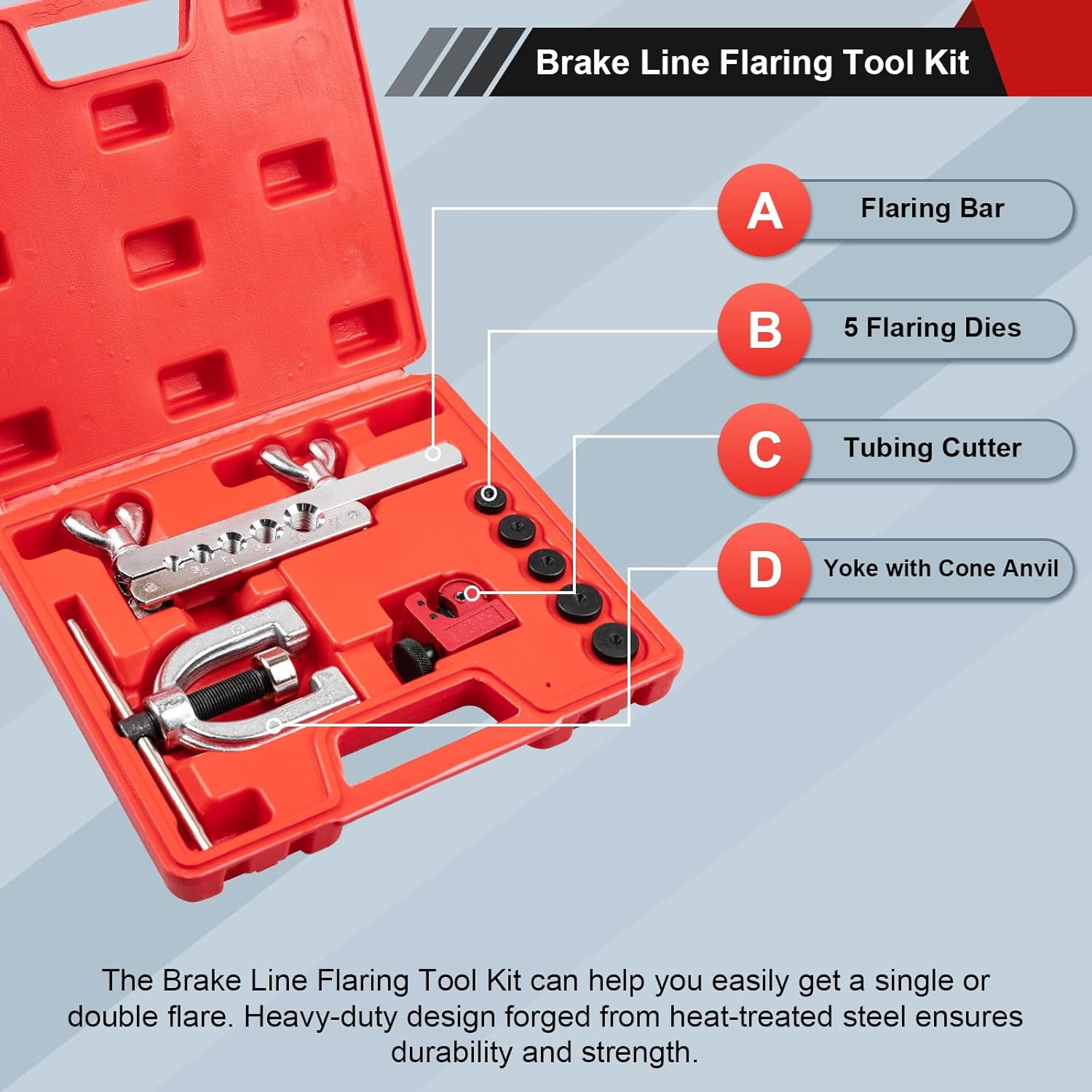 Brake Line Double & Single Flaring Tool Kit with Tubing Cutter, Brake Line Repai