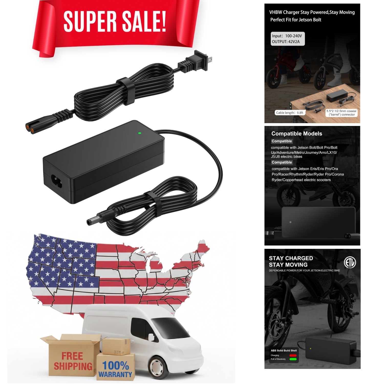 42V Charger for Jetson Bolt, Adventure, and Eris Models – Safe Charging