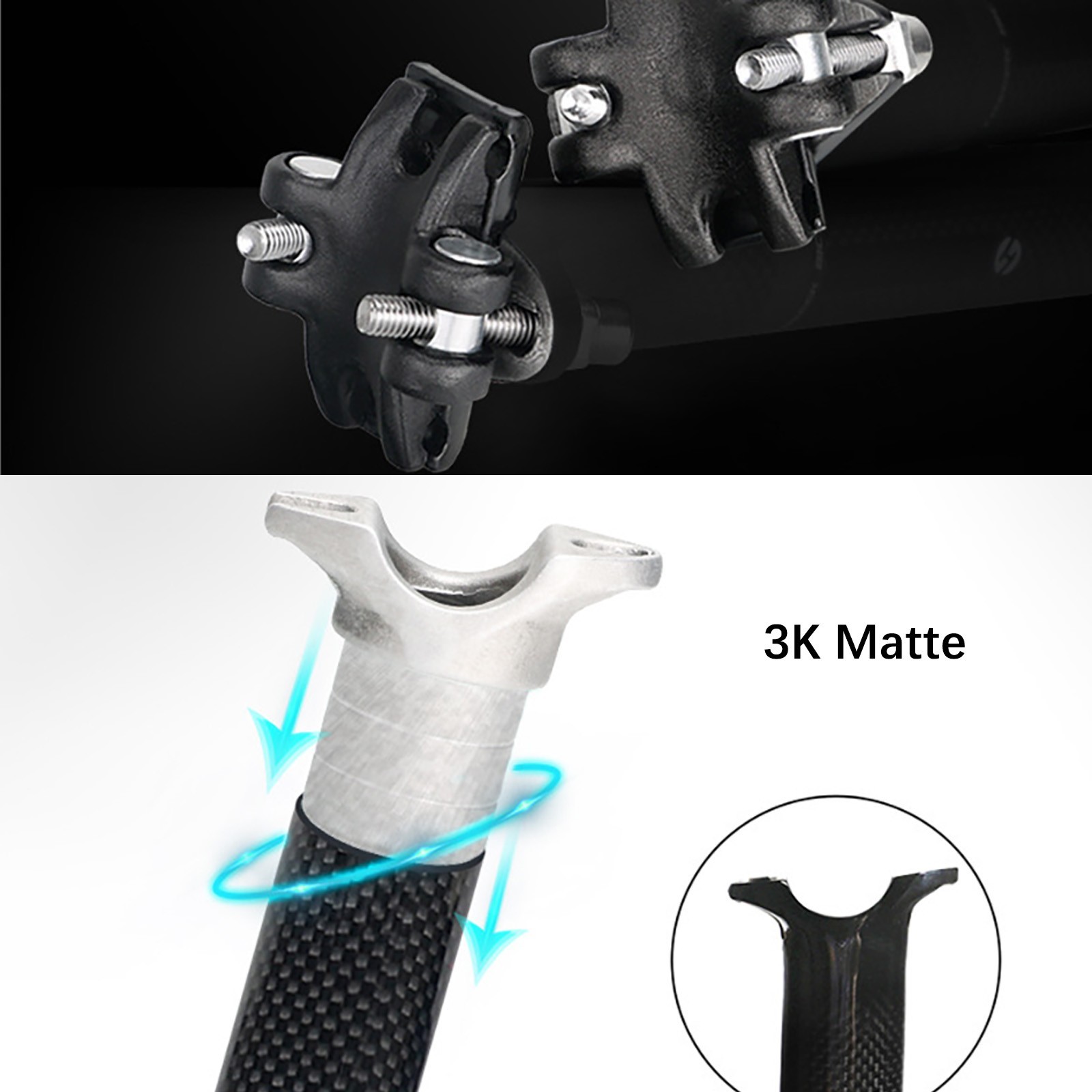 3K Carbon Fiber Bike Tube Seatpost Cycling Racing Road Bicycle Seat Post 27.2mm
