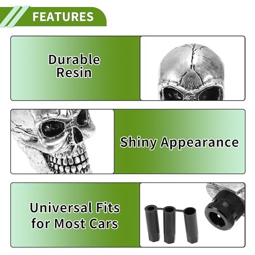 9cm Skull Shift Knob Universal Gear Shifter Knob Resin Stick Silver Tone