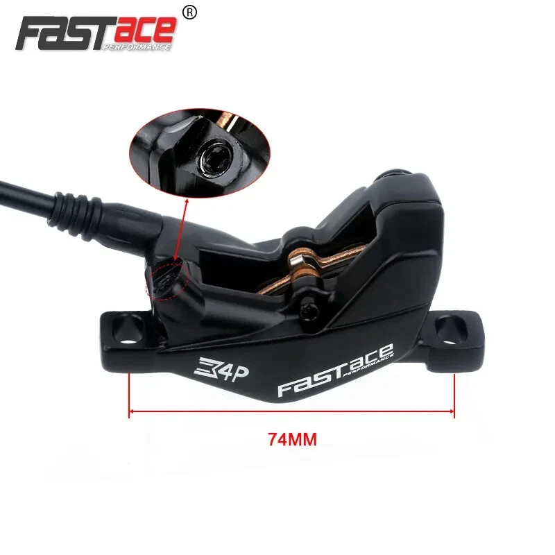4-Piston Hydraulic Disc Brake Set for E-Bike MTB, 900mm Front 1600mm Rear