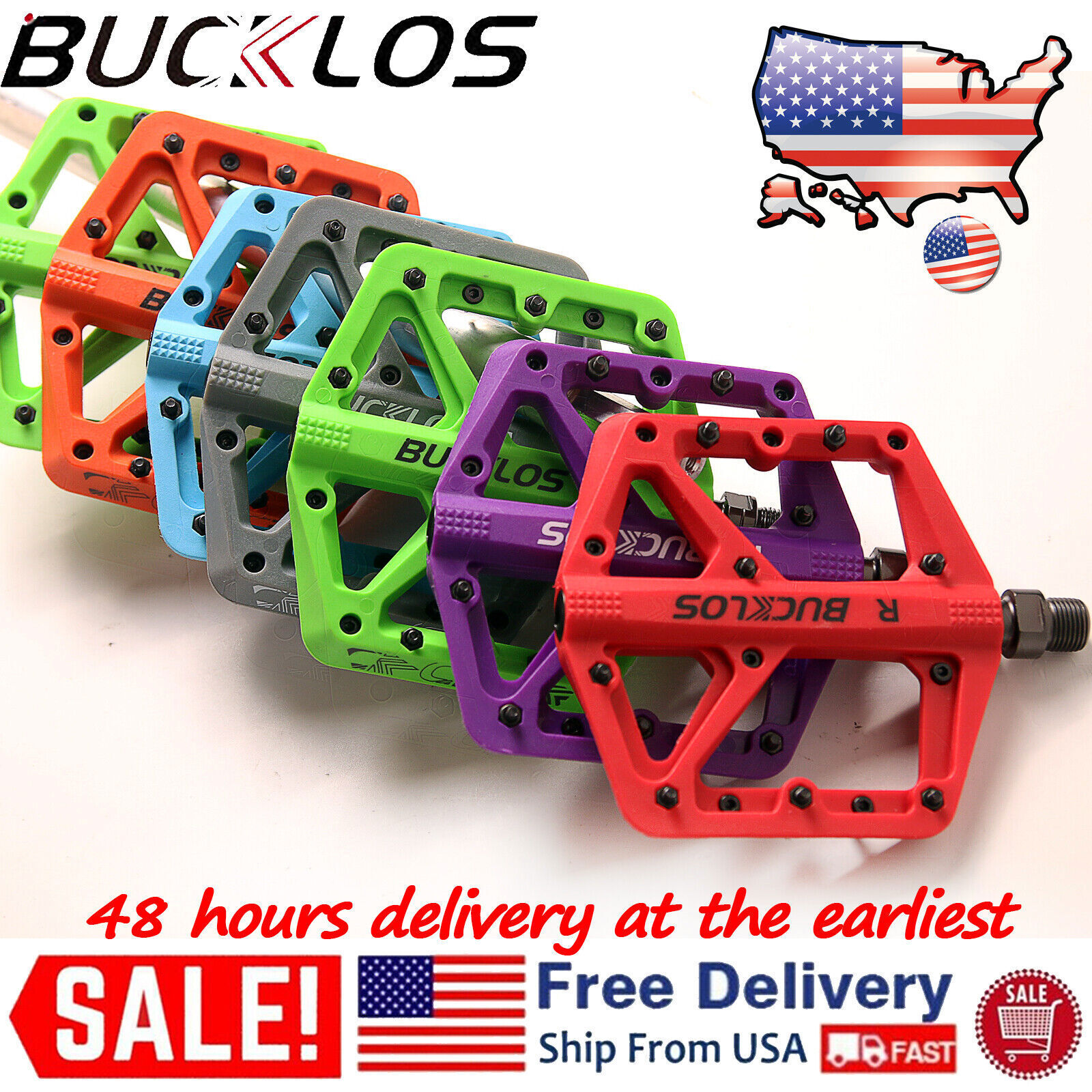 BUCKLOS MTB Road Bike Nylon Pedals Lightweight Widen 9/16″ DU Bearing Pedals US