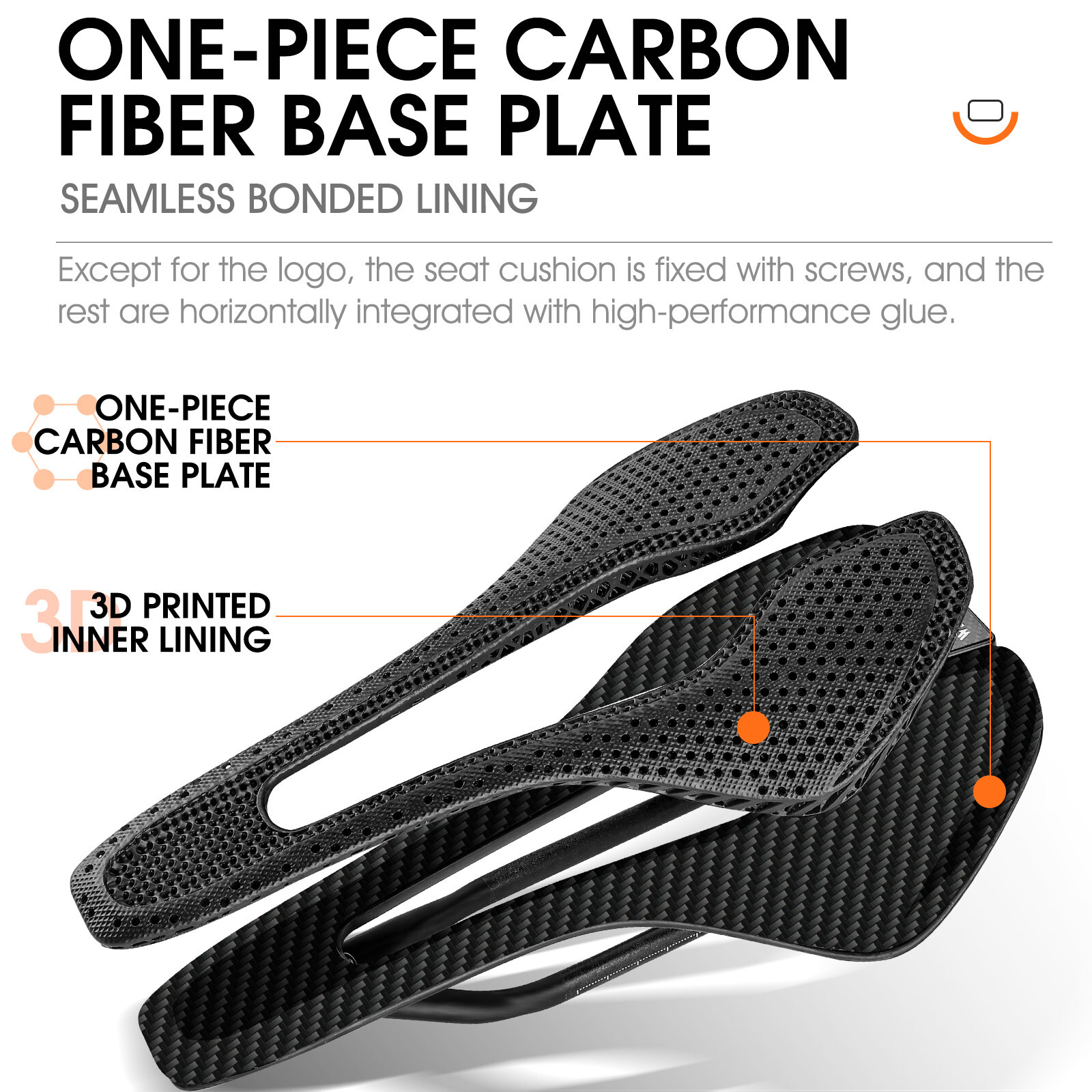 WEST BIKING Carbon Fiber 3D Printed Saddle Road Bike Bicycle Hollow Cushion 185g