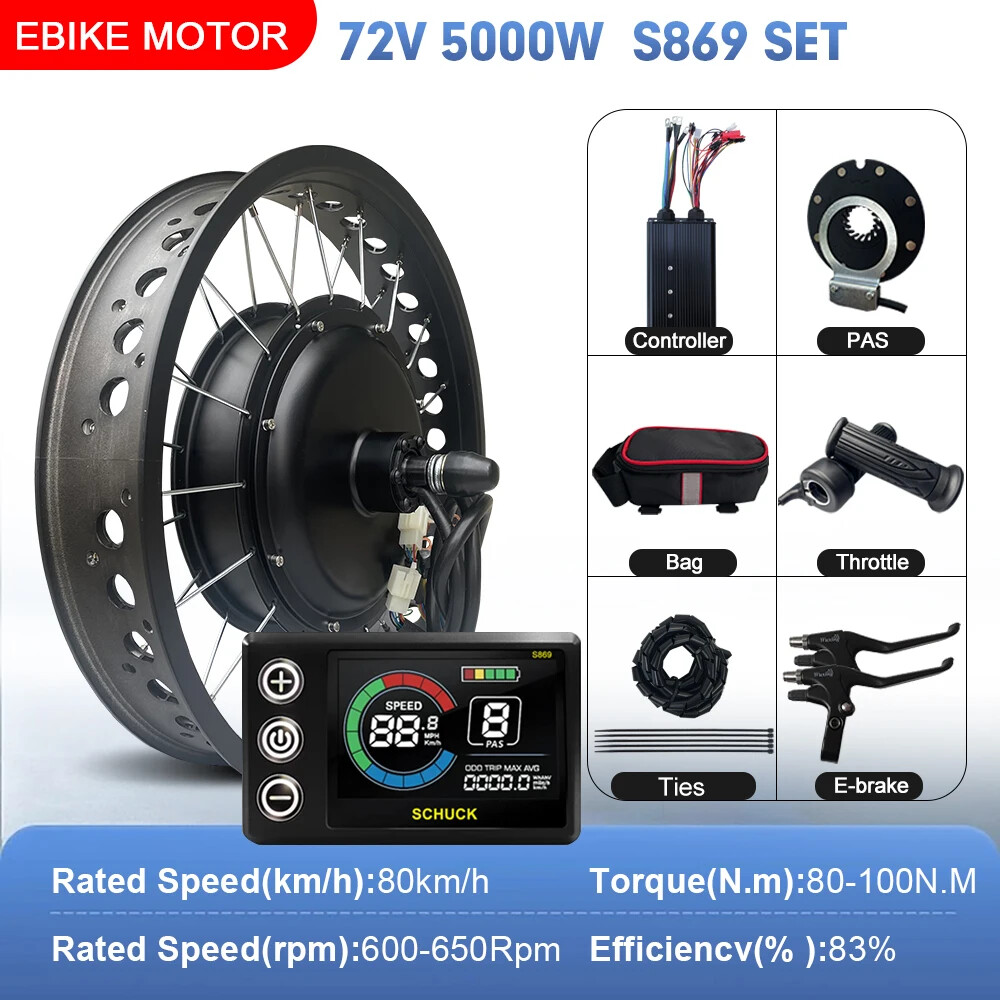 72V 5000W 4.0Tyre 20/24/26inch Snow Fat E-bike Brushless Non-gear Rear Hub Motor