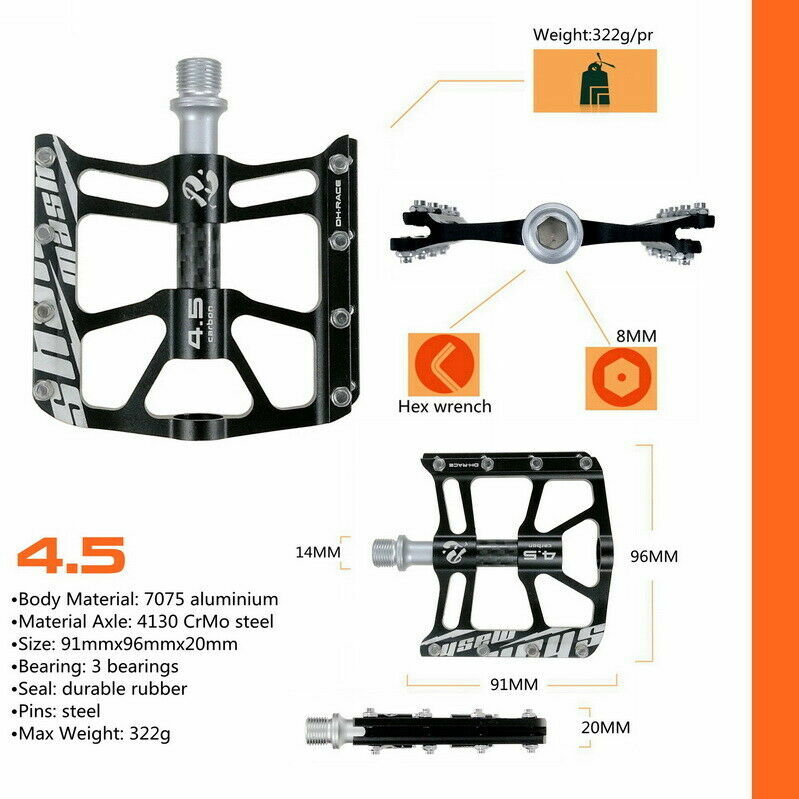 SHANMASHI MTB Road Anti-slip Flat Pedal XC Bike 3Bearings Tube Carbon Pedals