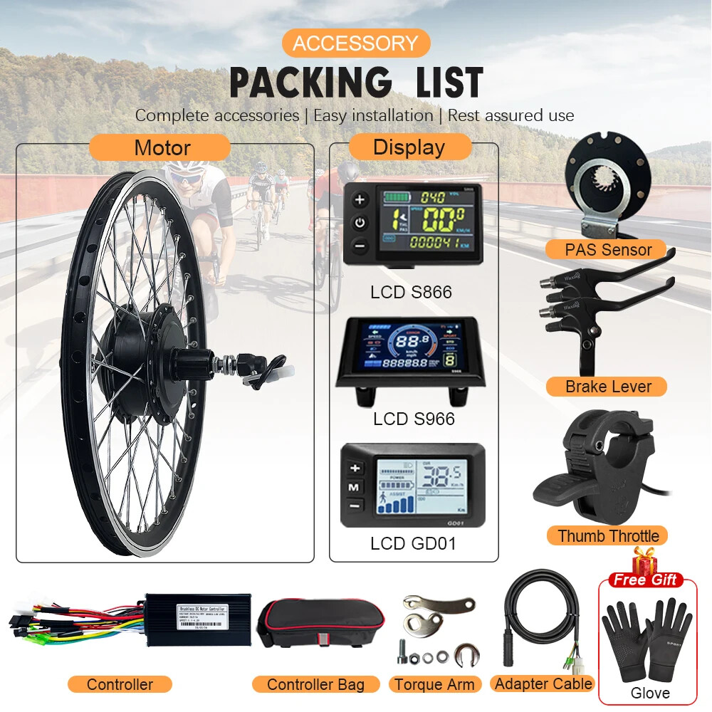 E-bike Conversion Kit 36V 48V 250W 350W 500W Rear Cassette Wheel Hub Motor