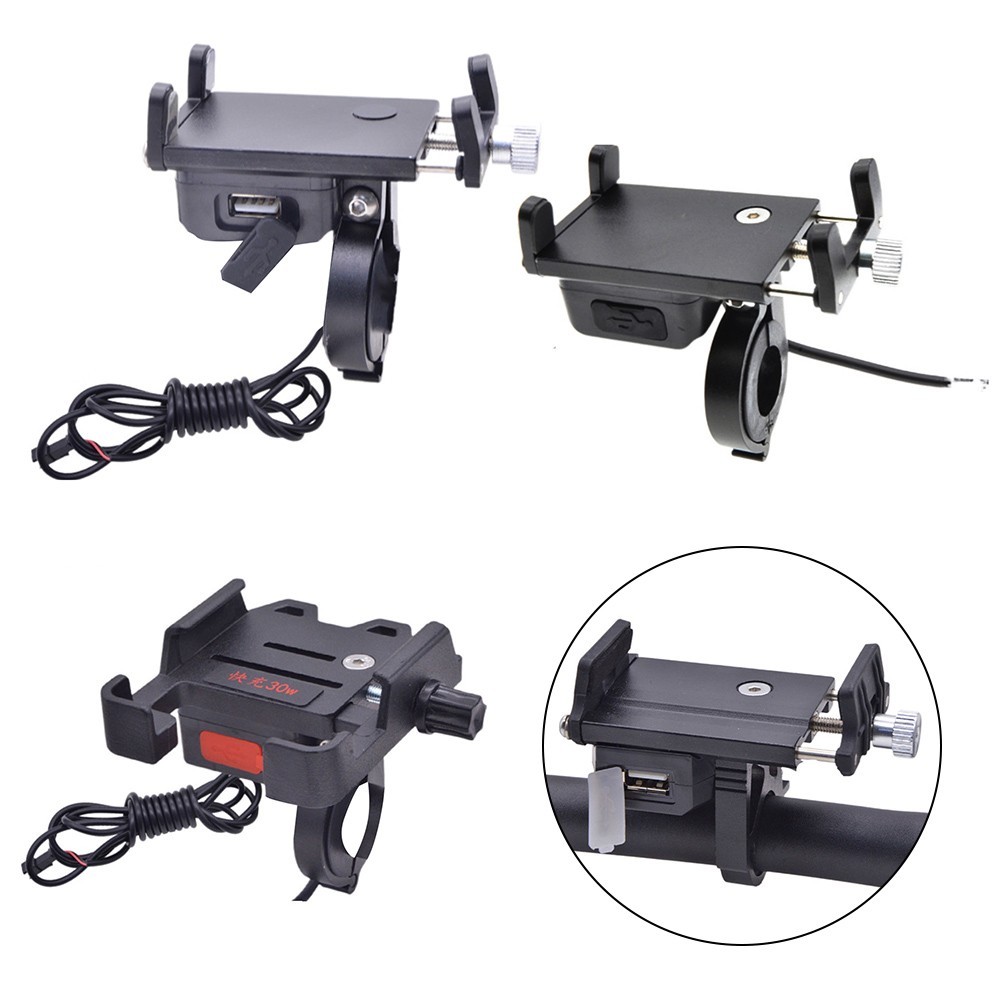 Compact Aluminum Alloy Ebike Phone Mount with USB Charging for Motorcycle