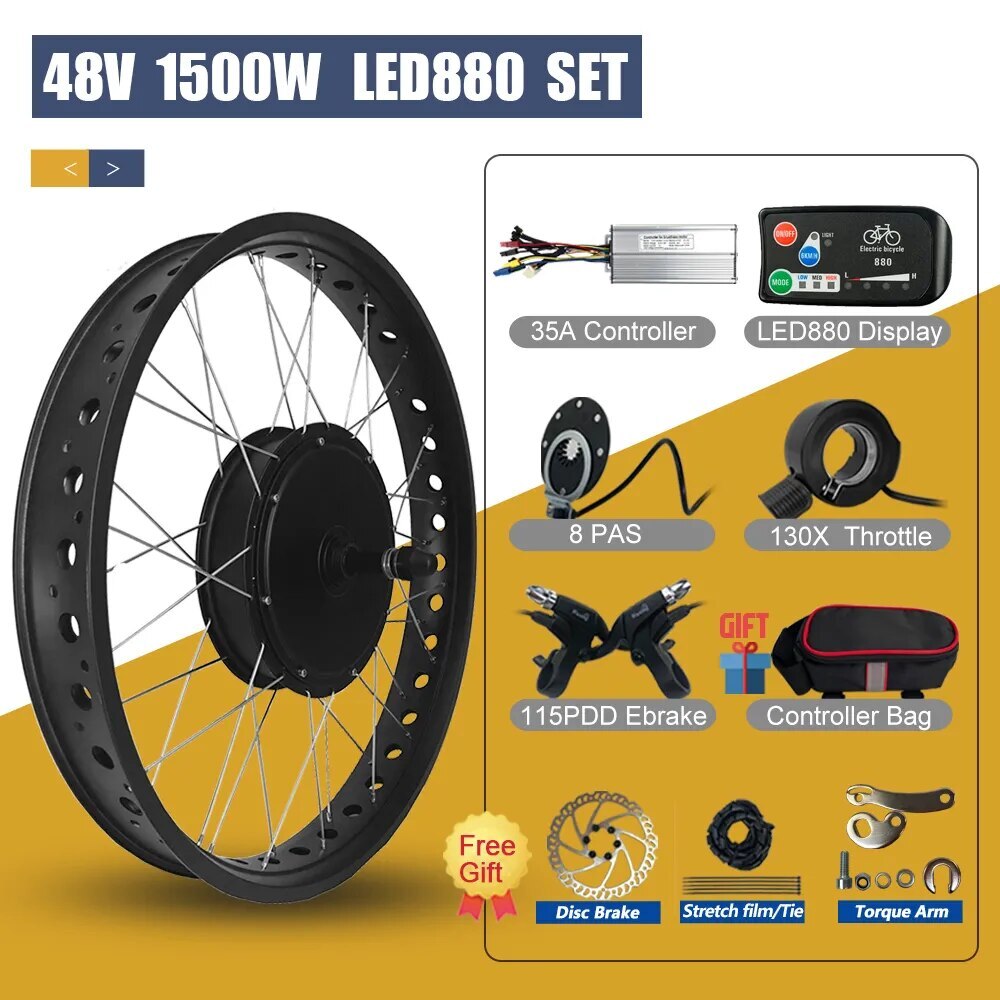 Snow E-bike Conversion Kit 20/26in 48V 1500W Rear Rotate Hub Motor Wheel