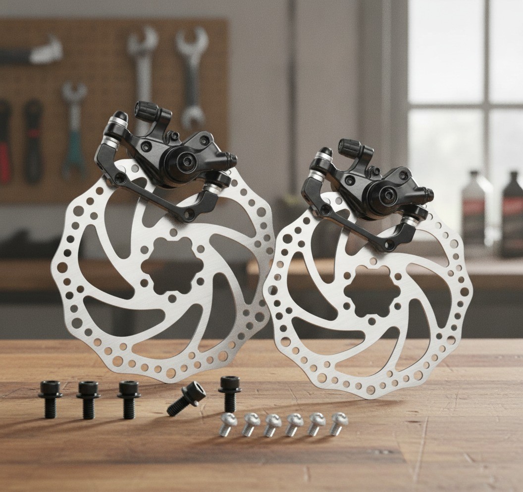 Mechanical Disc Brake Set, Front Rear, 2 Rotor 160mm, Post Mount, Aluminum Alloy