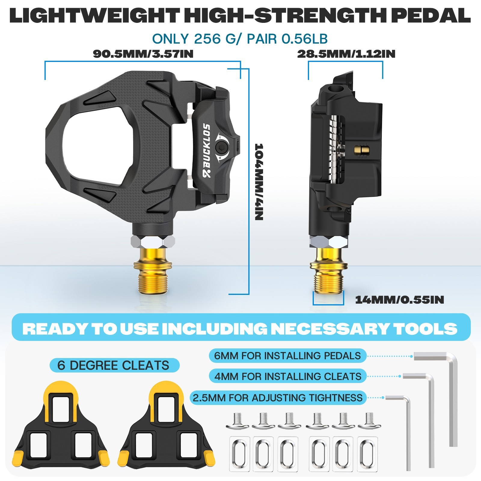 Road Bike Pedal For SPD-SL/KEO System Self-Locking Pedal With Cleats Nylon CR-Mo