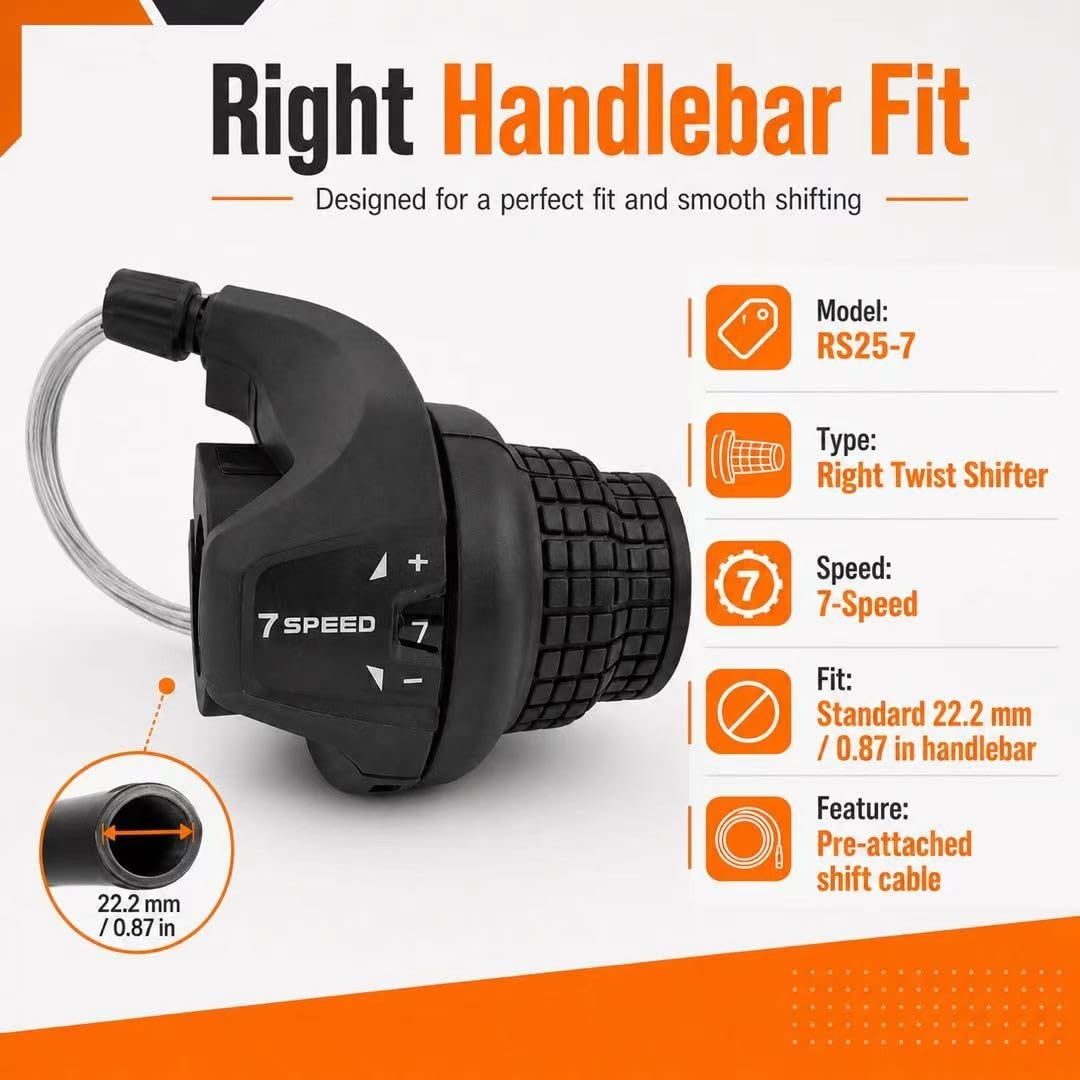 7 Speed Bike Twist Gear Shifter Handlebar Grip Shift Wire Lever Component