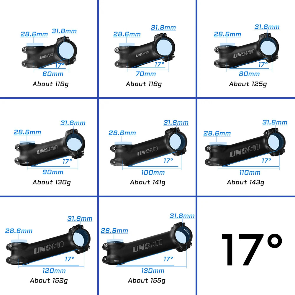 UNO Ultra Light Bike Stem 7 17 Degree MTB Road Bike Adjustable Handlebar 60/70/8