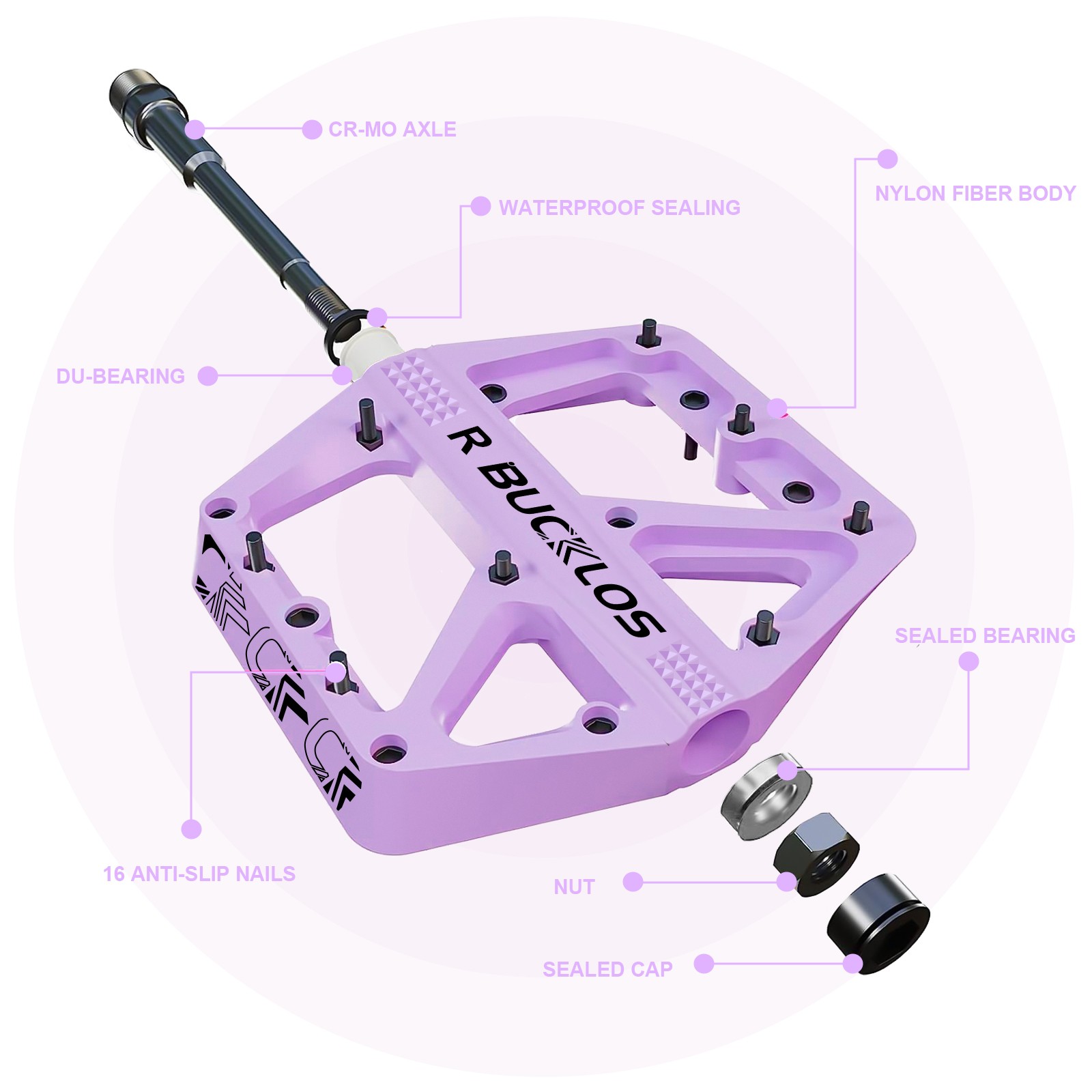Fit ROCKBROS MTB Road Bike Nylon Pedals Lightweight Widen 9/16″ DU Bearing Pedal