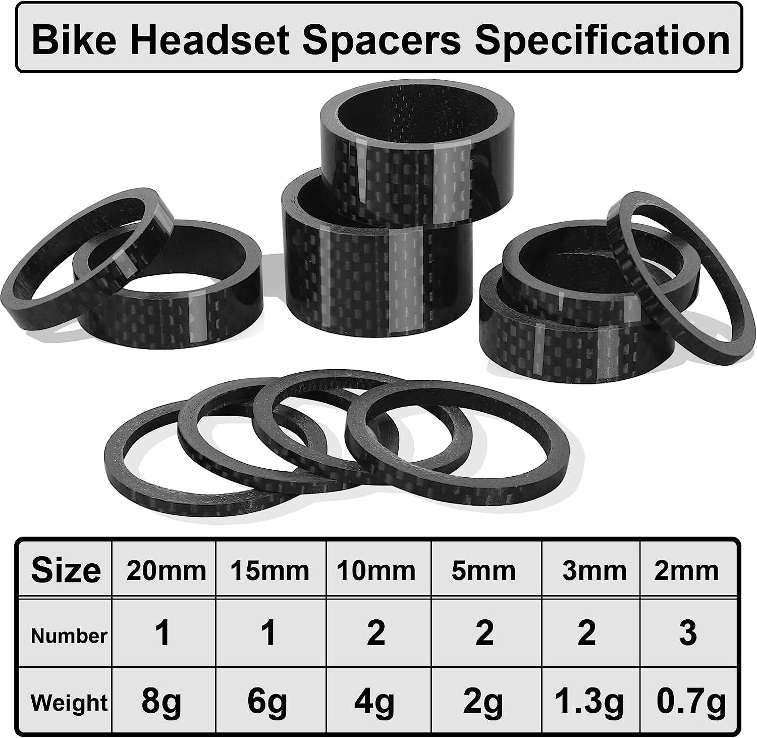 Carbon Fiber 3, 5, 10, 15, 20mm Headset Spacer 1-1/8″ Stem Road Bike Fork Washer