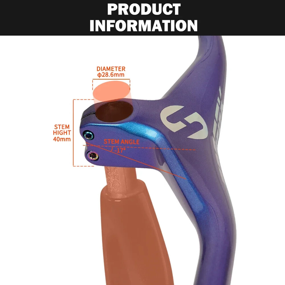 Mountain Bike Carbon Integrated Handlebar And Stem 28.6 mm 17 Degree Riser Bar