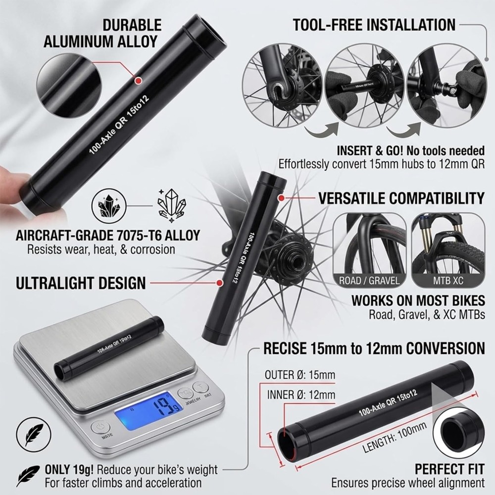 15mm to 12mm Thru axle Adapter, 15mm to 12mm Front Axle Adapter, Quick Release W