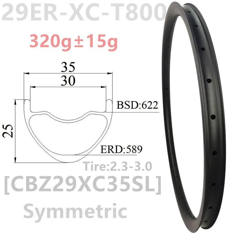 Symmetric Mountain Bike Carbon Wheels 29er Mtb Bicycle Hookless Tubeless Rims