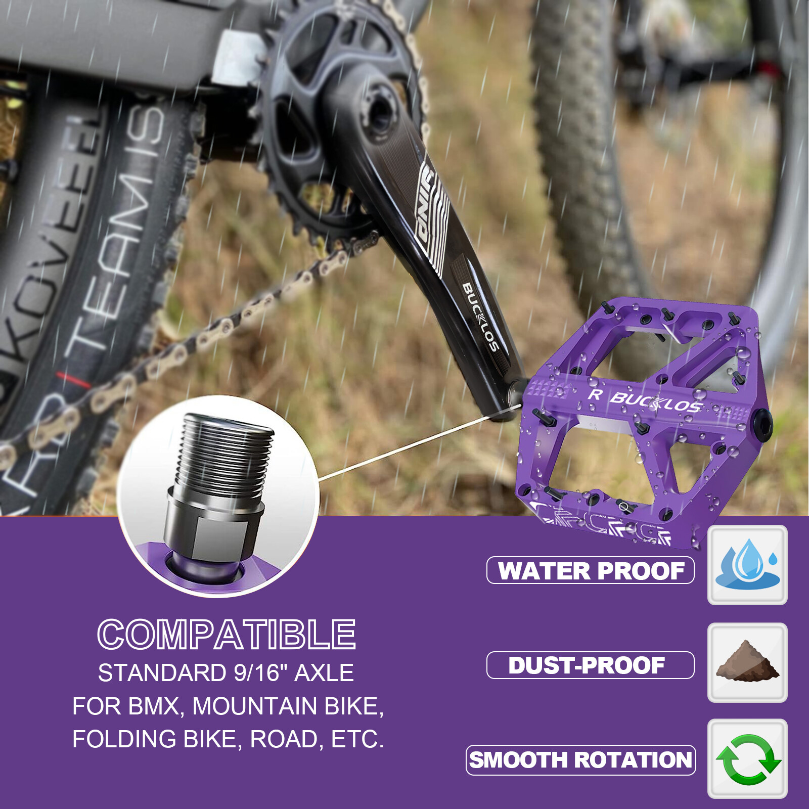 MTB Platform Pedals Bicycle Bearing Pedal Road/Mountain Bike Flat Pedal 9/16″ US