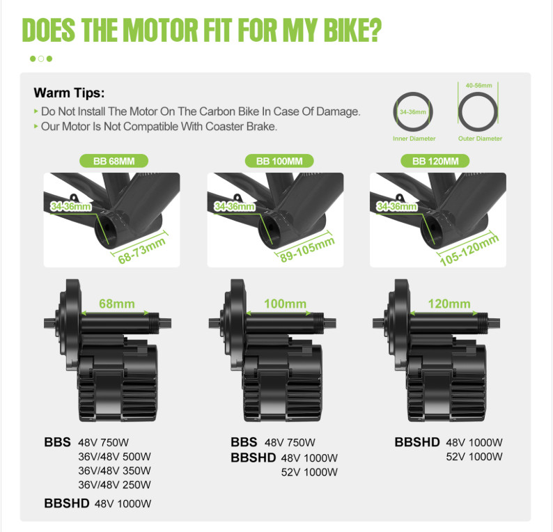 48V750W BAFANG Mid Drive Motor Kit BBS02B 68-73mm Electric Bike Conversion Kit