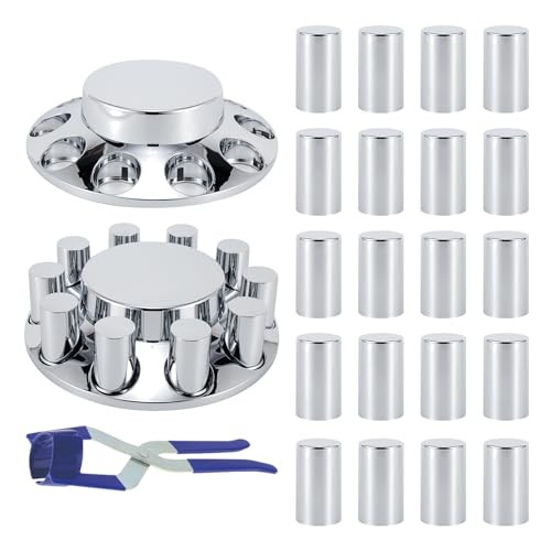 Front Axle Cover Kits Chrome ABS Plastic with 33mm Thread-on Flange Nut Covers
