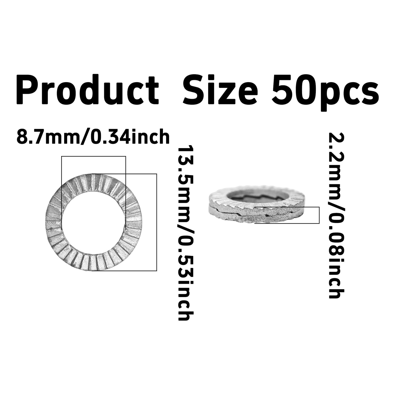 Runseaway 50Pcs M8 Wedge Lock Washers, Vibration Proof Manganese Steel Lock W…