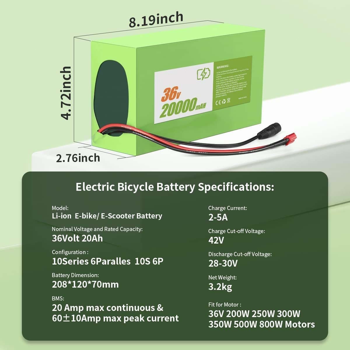 HAILONG 36V 20Ah Electric Bicycles Li-ion Battery for 200W-1000W EBike Scooter