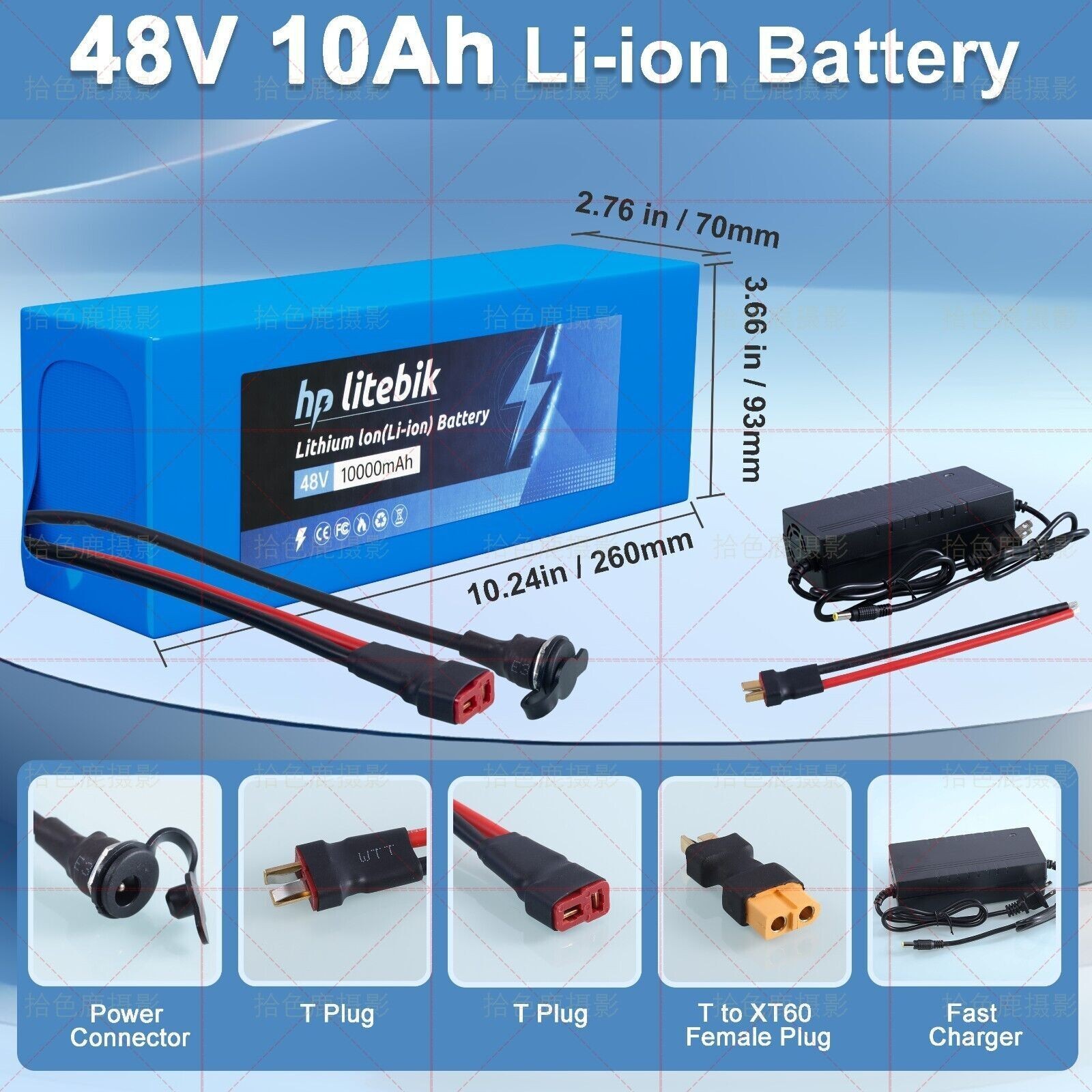 48v Lithium Ebike Battery Pack for 200W-2400W Electric Bike Scooter 30A/40A BMS