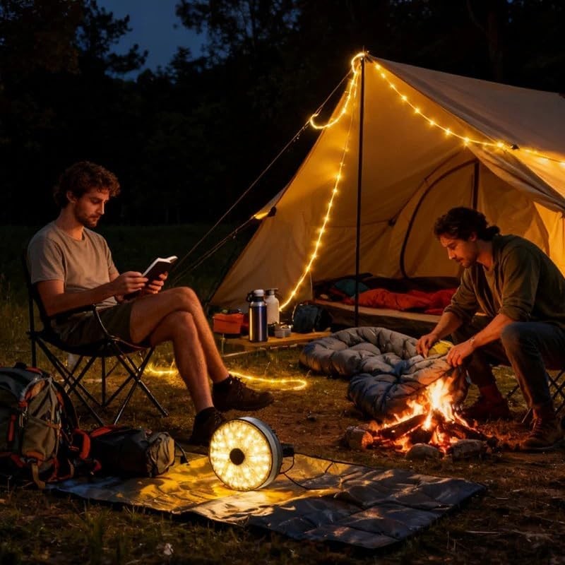 Camping Solar Light with 20m Retractable Strip Floodlight Spotlight USB C Solar